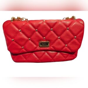 Badgley Mischka Red Quilted Clutch with Gold Chain